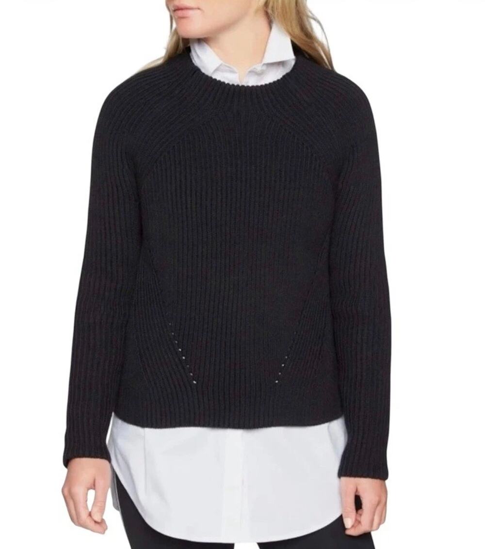 ATHLETA Rockland Ribbed Crew Mock Neck Chunky Cozy Cotton Fisherman Sweater S